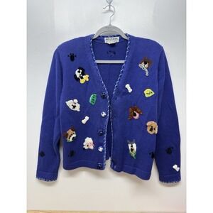 Vintage Jack B Quick Dog Appliquéd‎ Cardigan Sweater Medium Y2K Dog Lovers #32